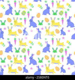 Happy easter celebrations with colorful geometric bunny and egg patterns. Stock Vector