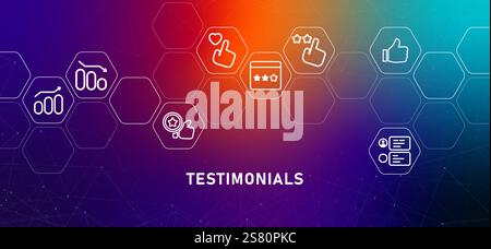 Testimonials gradient header customer opinion ratings client user evaluation customer reviews feedback complaint design concept with icon Stock Vector