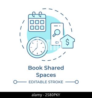 Book shared spaces soft blue concept icon Stock Vector