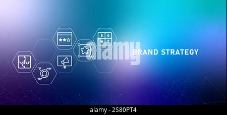 Brand Strategy business marketing planning idea branding advertisement product positioning design icon outline gradient header Stock Vector