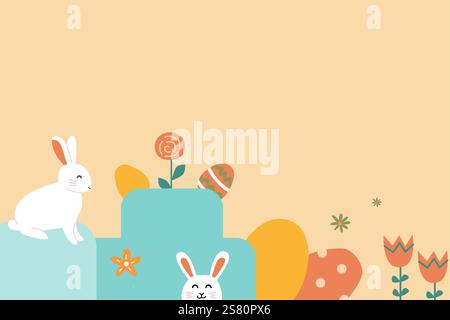 Happy easter geometric modern design featuring bunnies and eggs for spring celebration. Stock Vector