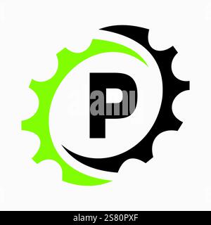 Initial Letter P Gear Logo Design Template. Automotive Gear Logo for Business and Industrial Identity Stock Vector