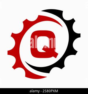 Initial Letter Q Gear Logo Design Template. Automotive Gear Logo for Business and Industrial Identity Stock Vector