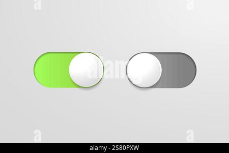 On Off toggle switch buttons. Vector checkmark icons yes or no with switch slider. Stock Vector