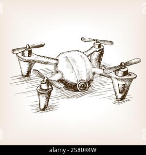 Quadrocopter drone sketch vector illustration Stock Vector