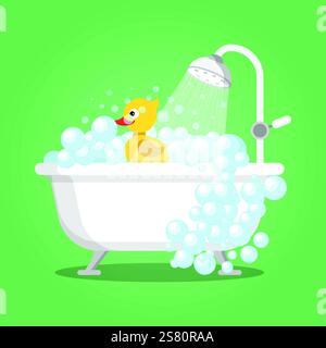 Bath icon in flat style. Bathroom vector illustration on isolated background. Bathtub sign business concept. Stock Vector