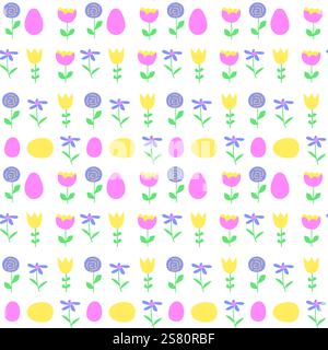 Colorful spring floral pattern with whimsical shapes. Stock Vector
