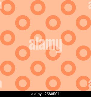 Modern minimalist vector pattern with circular grid, polka dot, lattice, mesh or net in trendy peach fuzz color. Seamless abstract simple geometric ba Stock Vector