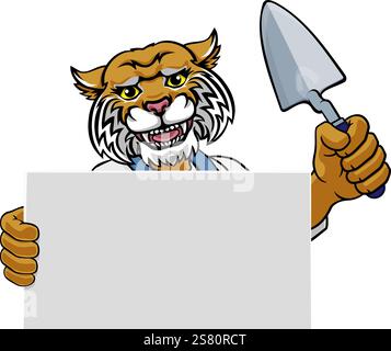 Bricklayer Wildcat Trowel Tool Handyman Mascot Stock Vector