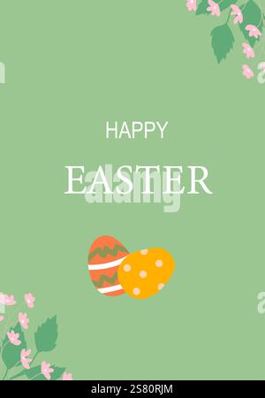 Happy easter greeting card with decorative eggs and floral corners. Easter abstract modern geometry card. Stock Vector