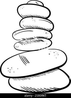 Minimalist outline balance pebble stone silhouette sketch. Black and white zen stones line art. Vector illustration hand drawn  Stock Vector