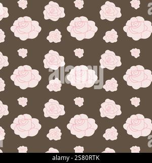 Pink floral pattern with roses on brown background. Stock Vector