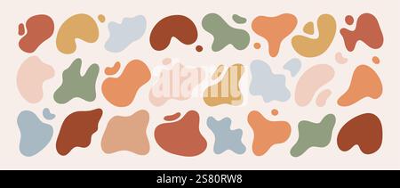 Freeform shape. Set of abstract boho organic liquid forms. Modern graphic design elements. Vector illustrations isolated on beige background Stock Vector