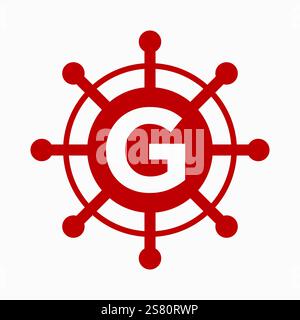 Initial Letter G Sailing Logo Design Vector Template Concept with Steering Ship Symbol Stock Vector