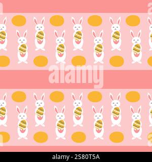 Happy easter geometric pattern with bunnies and eggs for festive design. Stock Vector