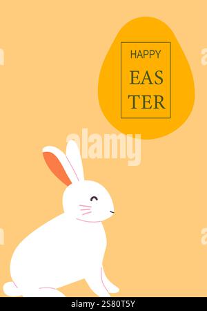 Happy easter card with white bunny and egg design. Easter abstract modern geometry card. Stock Vector