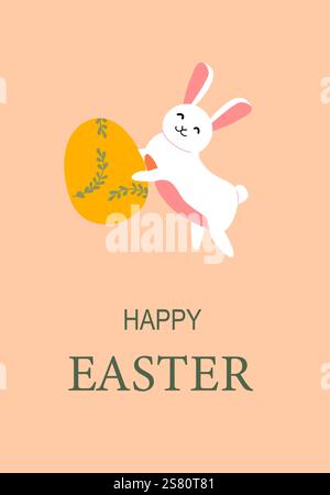 Cute easter bunny with egg - festive greeting card design. Easter abstract modern card. Stock Vector