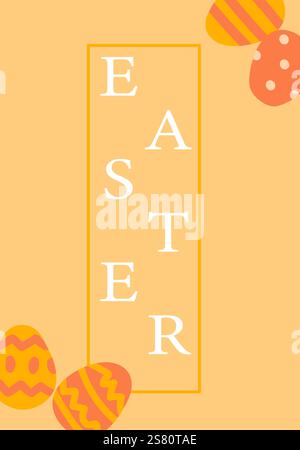 Easter celebration poster with colorful patterned eggs on pastel background. Easter abstract modern geometry card. Stock Vector