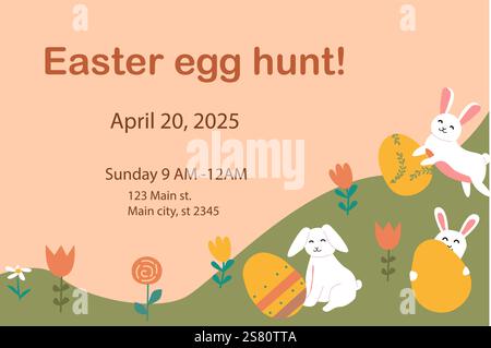Happy easter geometry set with bunnies and eggs for spring celebration invitation. Stock Vector