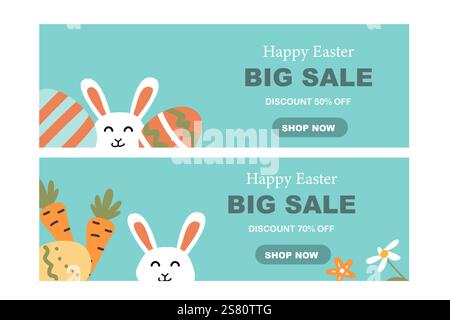 Happy easter discount banners with geometric designs for promotional use. Stock Vector