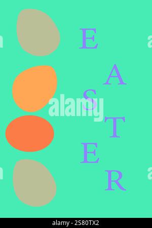 Colorful easter eggs design with vertical lettering on green background. Easter abstract modern geometry card. Stock Vector