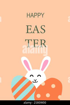 Happy easter bunny with colorful eggs. Easter abstract modern geometry card. Stock Vector