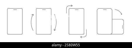 Rotate Mobile Phone icon, rotation symbol with arrows set. Turn device, screen. Ui button, web or app. Vertical or horisontal, phone screen. Vector illustration Stock Vector