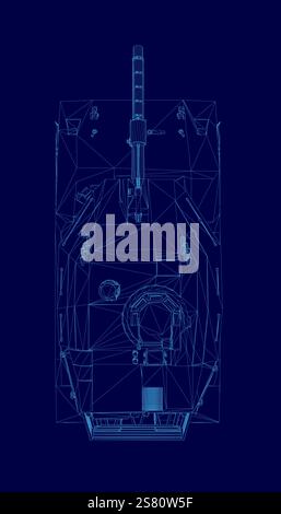 Blue tank with a blue outline. The tank is a military vehicle and is designed to be used in combat Stock Vector