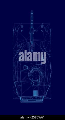 Blue tank with a blue outline. The tank is a military vehicle and is designed to be used in combat Stock Vector