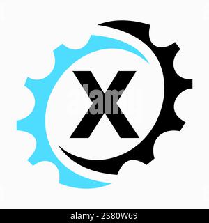 Initial Letter X Gear Logo Design Template. Automotive Gear Logo for Business and Industrial Identity Stock Vector