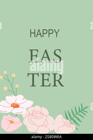 Happy easter greeting card with floral design on green background. Easter abstract modern geometry card. Stock Vector