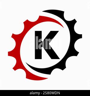 Initial Letter K Gear Logo Design Template. Automotive Gear Logo for Business and Industrial Identity Stock Vector