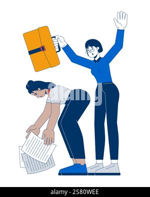 Disorganized employees diverse female 2D cartoon characters Stock Vector