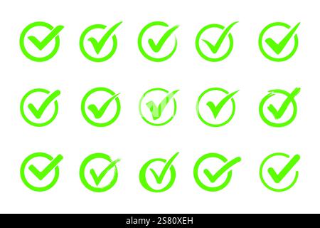 Green tick mark check list icon set Stock Vector