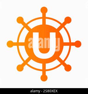 Initial Letter U Sailing Logo Design Vector Template Concept with Steering Ship Symbol Stock Vector