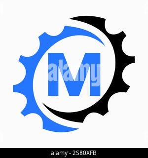 Initial Letter M Gear Logo Design Template. Automotive Gear Logo for Business and Industrial Identity Stock Vector