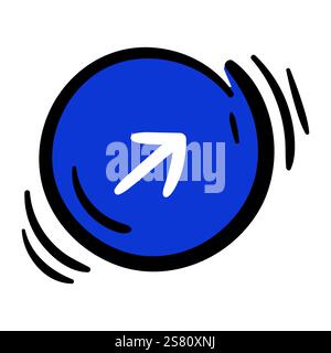 Round blue button with white arrow. Simple vector element on white background. Hand drawn icon for direction, pointer Stock Vector