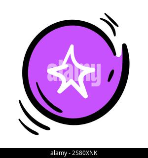 Round pink button with a white star. Vector element on white background. Hand drawn favorite, rating, priority icon Stock Vector