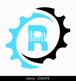 Initial Letter R Gear Logo Design Template. Automotive Gear Logo for Business and Industrial Identity Stock Vector