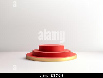 3d red and gold three tiered podium on white background, chinese new year product displays, mockups, and showcases. Stunning blend of tradition, moder Stock Vector