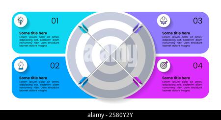 Infographic template with icons and 4 options or steps. Dartboard. Can be used for workflow layout, diagram, banner, webdesign. Vector illustration Stock Vector