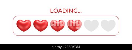 Loading bar with 3d hearts. Vector Valentine day Stock Vector