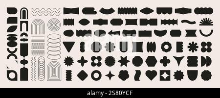 Brutalist geometric shapes. Modern simple 3D figures, minimal retro futuristic basic blocks, abstract bauhaus contemporary symbols. Vector set. Stock Vector