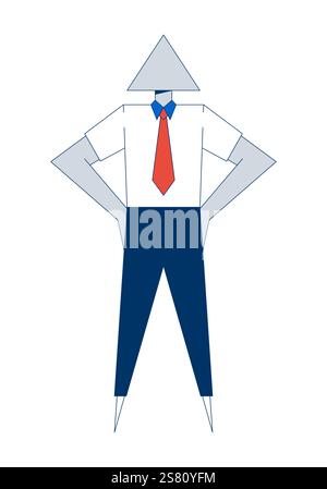 Abstract geometric businessman with triangular head black and white 2D ...