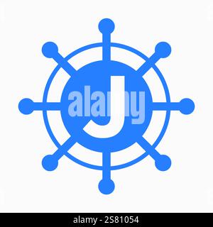 Initial Letter J Sailing Logo Design Vector Template Concept with Steering Ship Symbol Stock Vector