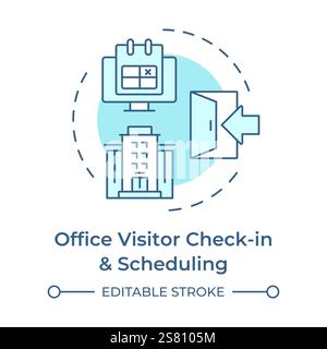 Office visitor check in and scheduling soft blue concept icon Stock Vector