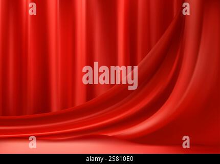 Elegant Red Stage Curtain with Dramatic Lighting and Wavy Texture Stock Vector