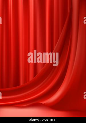 Elegant Red Stage Curtain with Dramatic Lighting and Wavy Texture Stock Vector