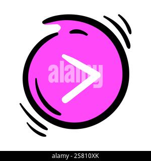 Round pink button with white arrow. Simple vector element on white background. Hand drawn direction icon, play Stock Vector