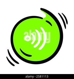 Round green button with white symbols. Simple vector element on white background. Hand drawn wifi, connection icon Stock Vector